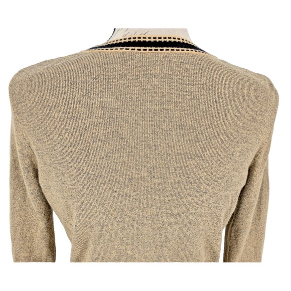 VTG Cropped Sweater SIZE SP- Tan Heather-Front Zip-Black Crochet Trim-Y2K-Retro - Picture 11 of 13
